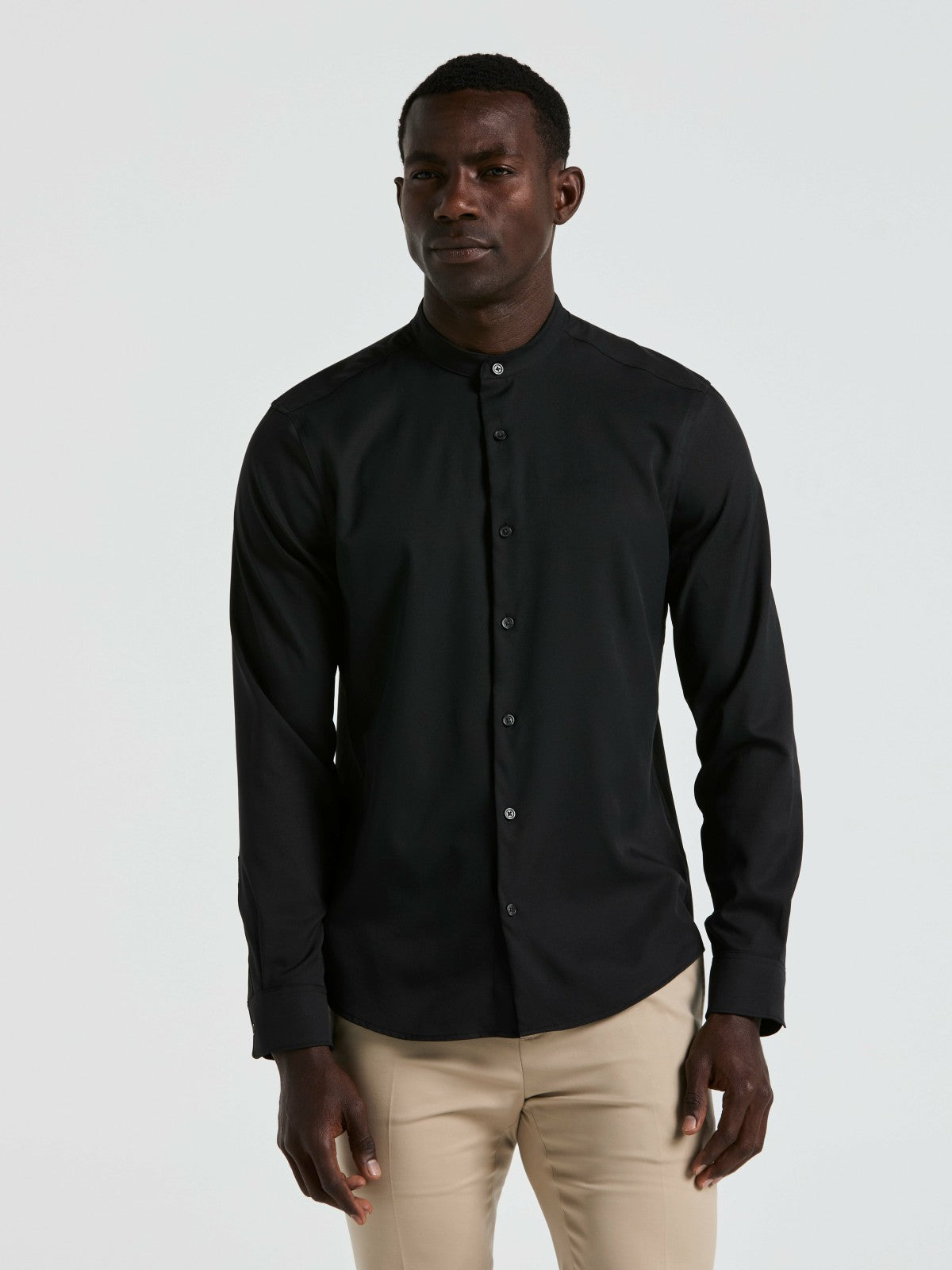 Perry Ellis Men's Untucked Total Stretch Slim Fit Banded Collar Shirt - Perry Ellis