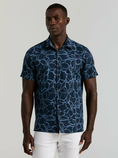 Perry Ellis Linen Floral Print Shirt