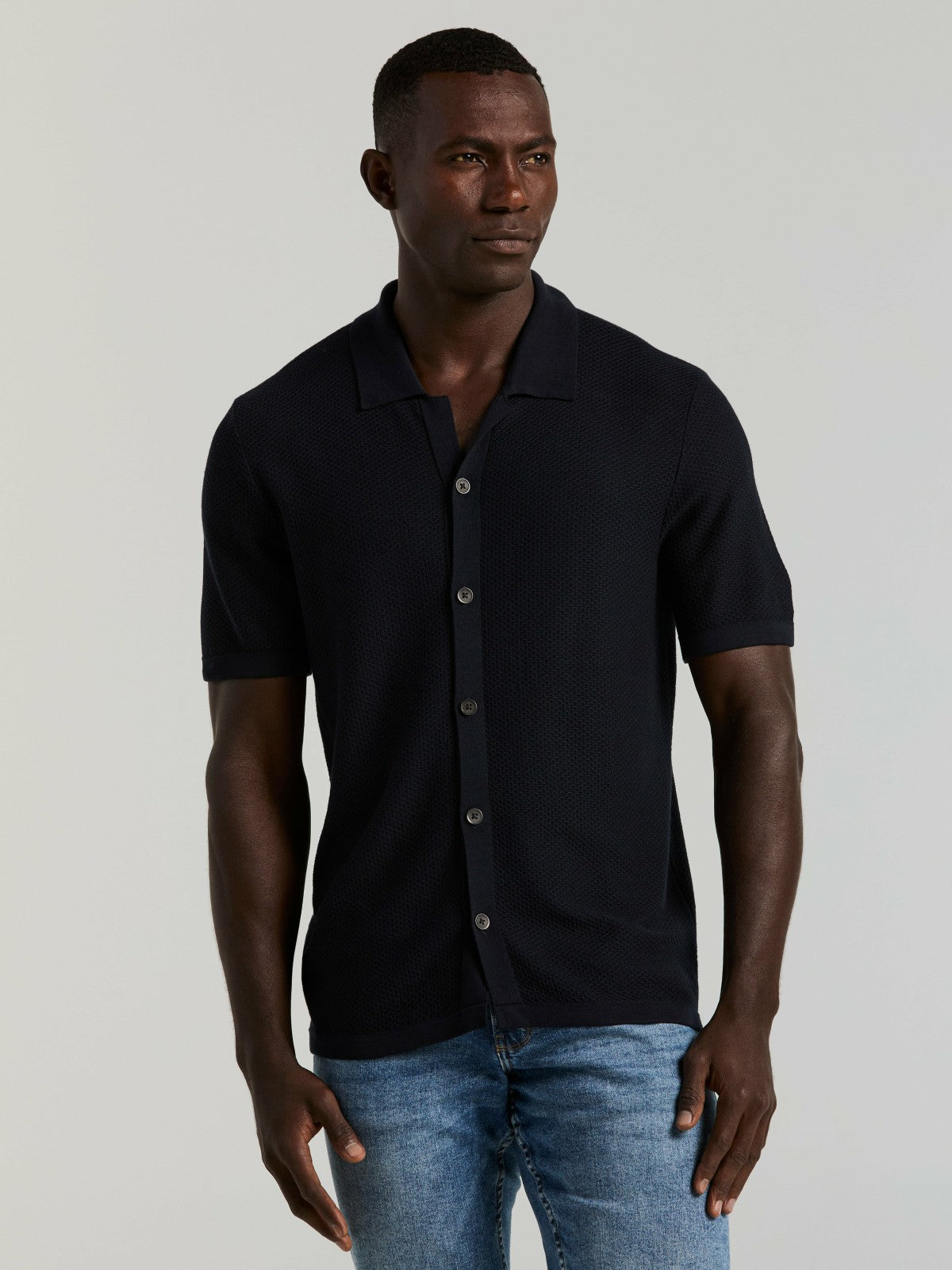 Perry Ellis Short Sleeve Button Front Sweater