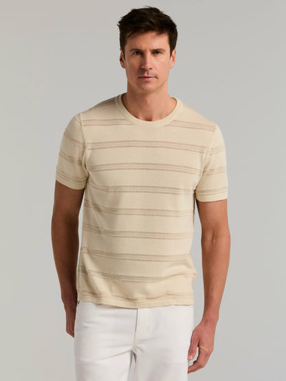 Perry Ellis Cotton Mesh Striped Crew Neck Sweater Tee