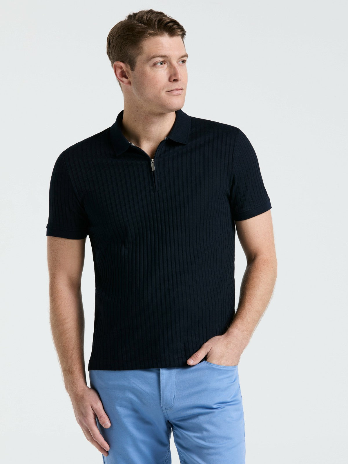 Perry Ellis Quarter Zip Ribbed Polo
