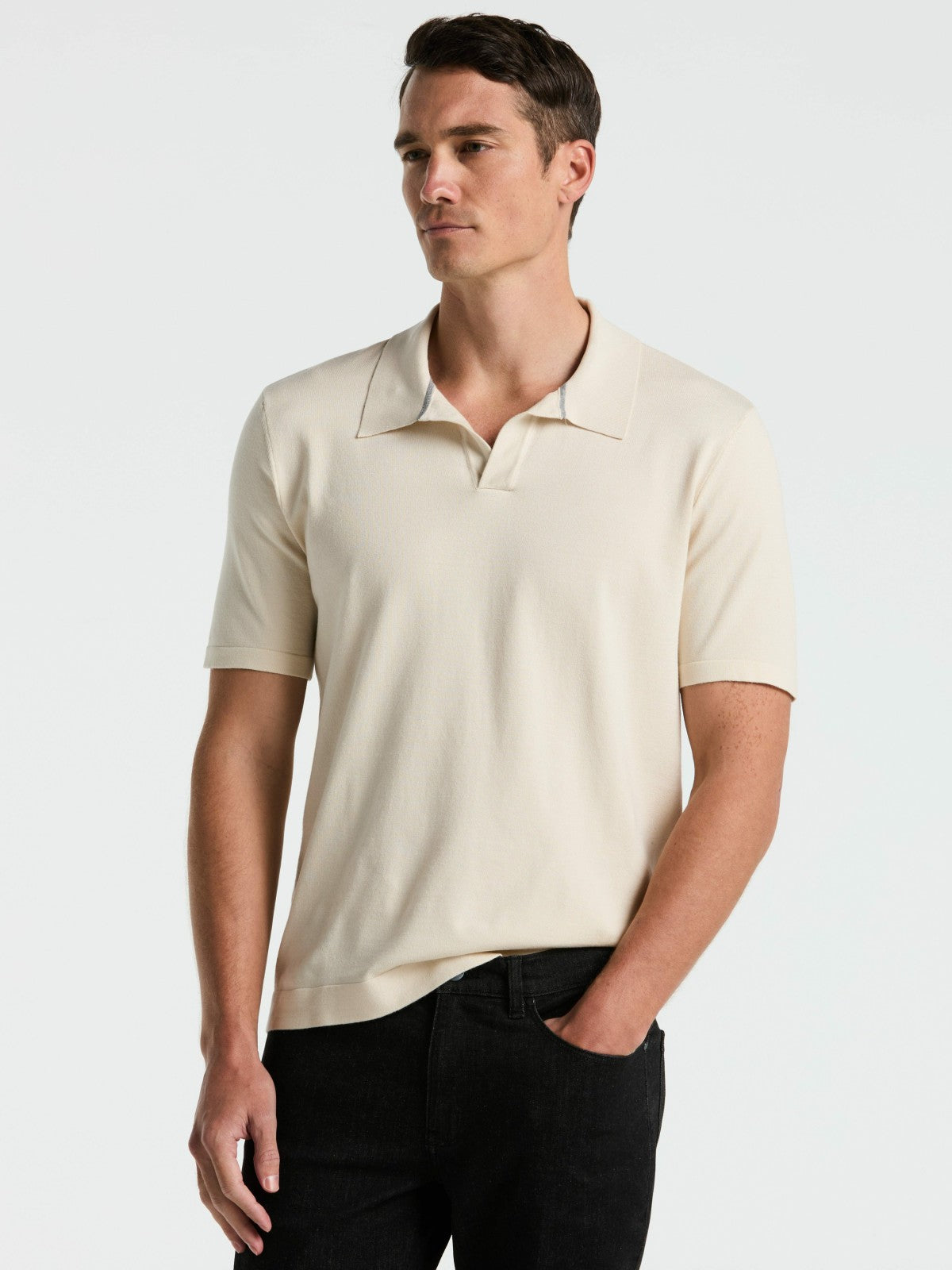 Perry Ellis Tech Knit Open Collar Sweater Polo