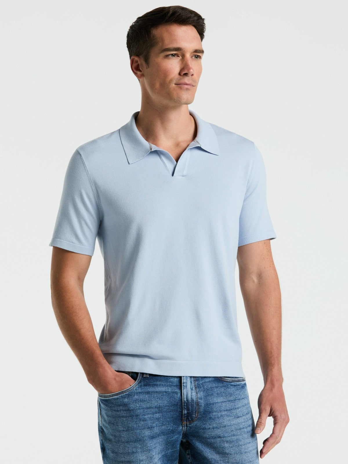 Perry Ellis Tech Knit Open Collar Sweater Polo