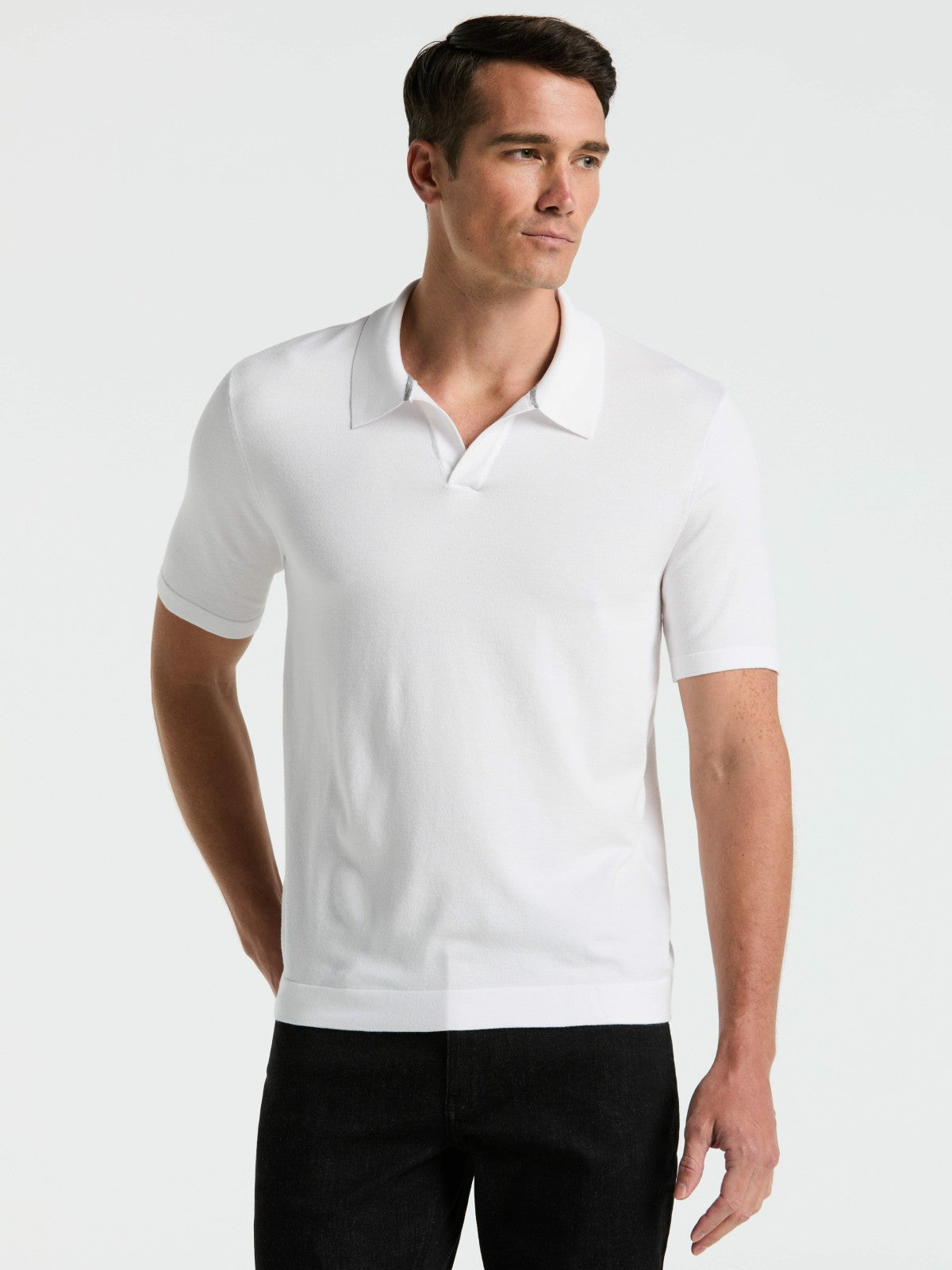 Perry Ellis Tech Knit Open Collar Sweater Polo