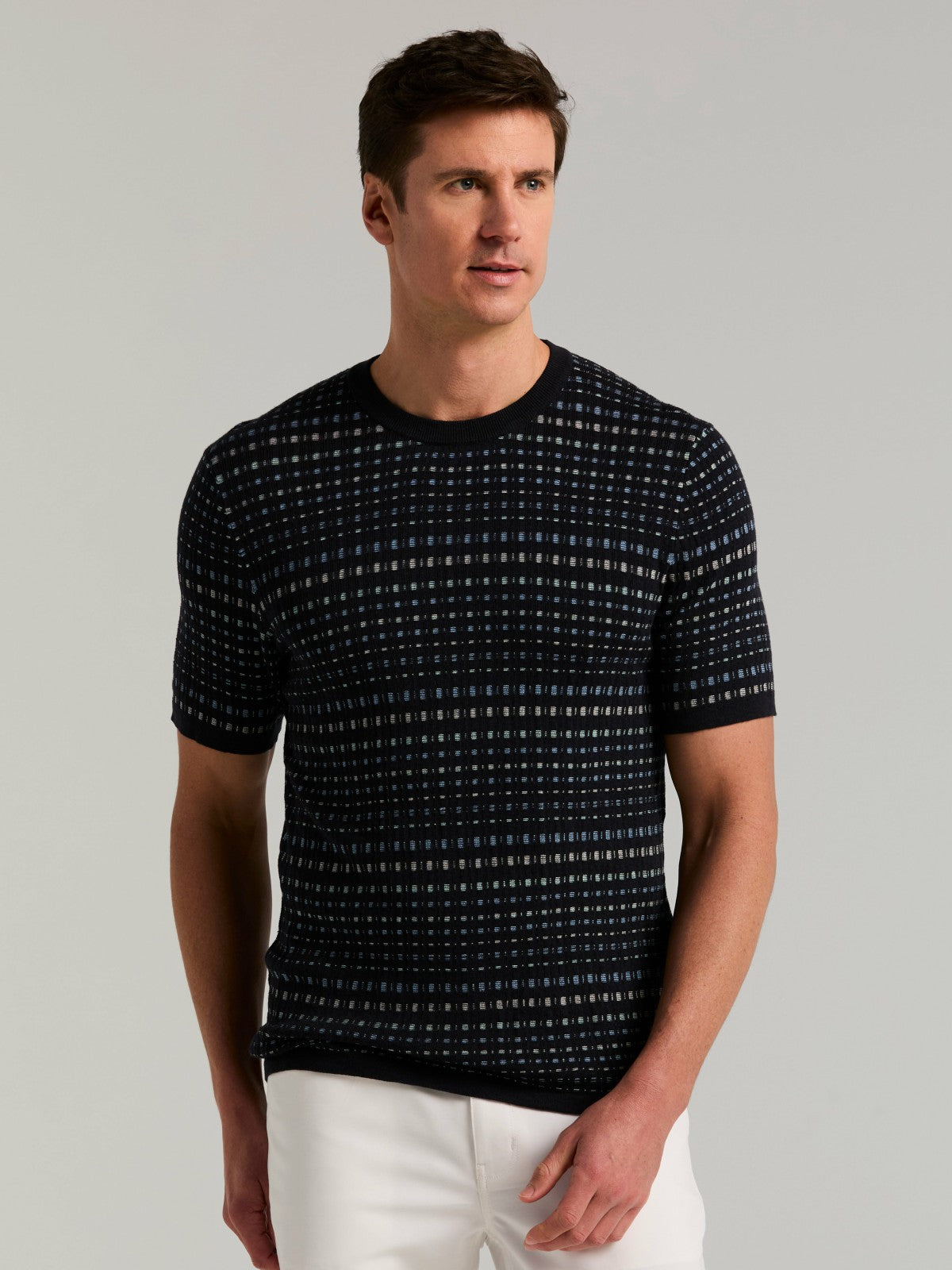 Perry Ellis Multi Color Geometric Print Crew Sweater