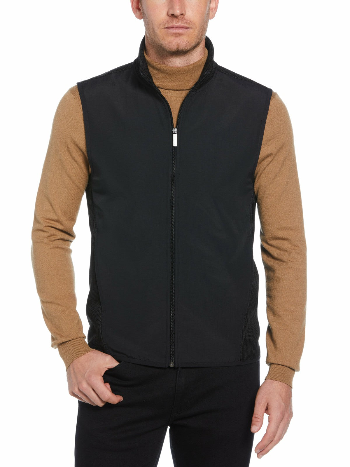 Perry Ellis Solid Stretch Full-Zip Fleece Vest